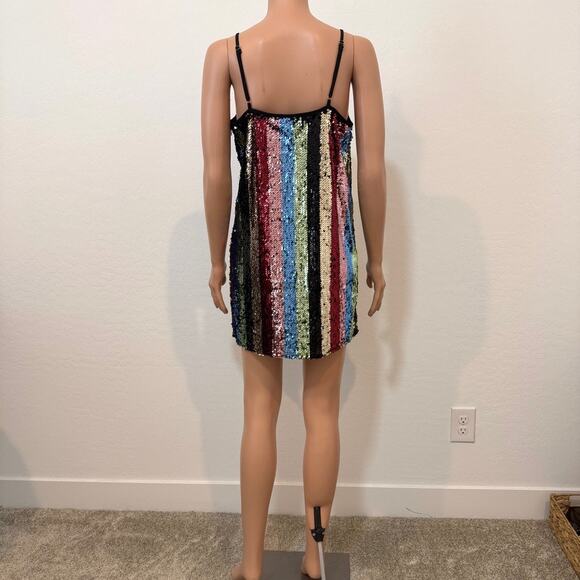 medium sequin multicolor striped mini dress metallic D4 2921 - Picture 6 of 11
